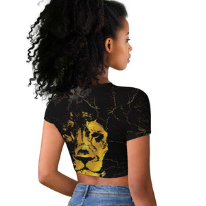 Reggae King Marley Raglan Cropped T shirt Gold Lion