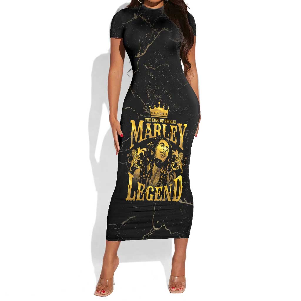 Reggae King Marley Short Sleeve Bodycon Dress Gold Lion