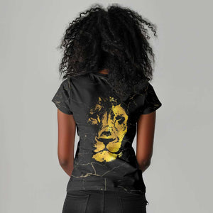 Reggae King Marley Women V-Neck T-Shirt Gold Lion