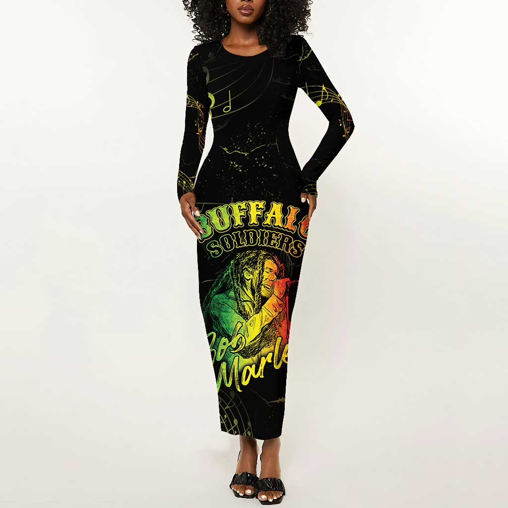 Reggae King Buffalo Soldier Long Sleeve Bodycon Dress Honoring The Legend