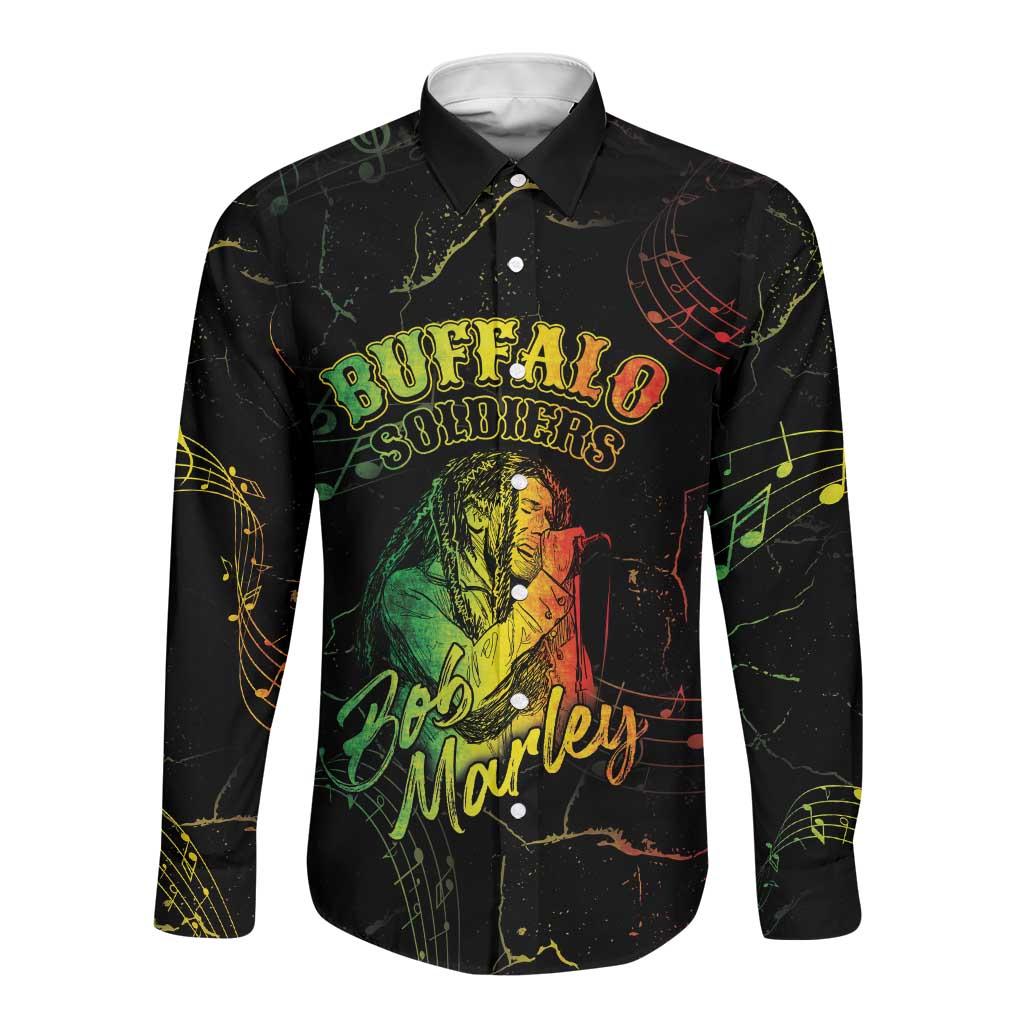 Reggae King Buffalo Soldier Long Sleeve Button Shirt Honoring The Legend