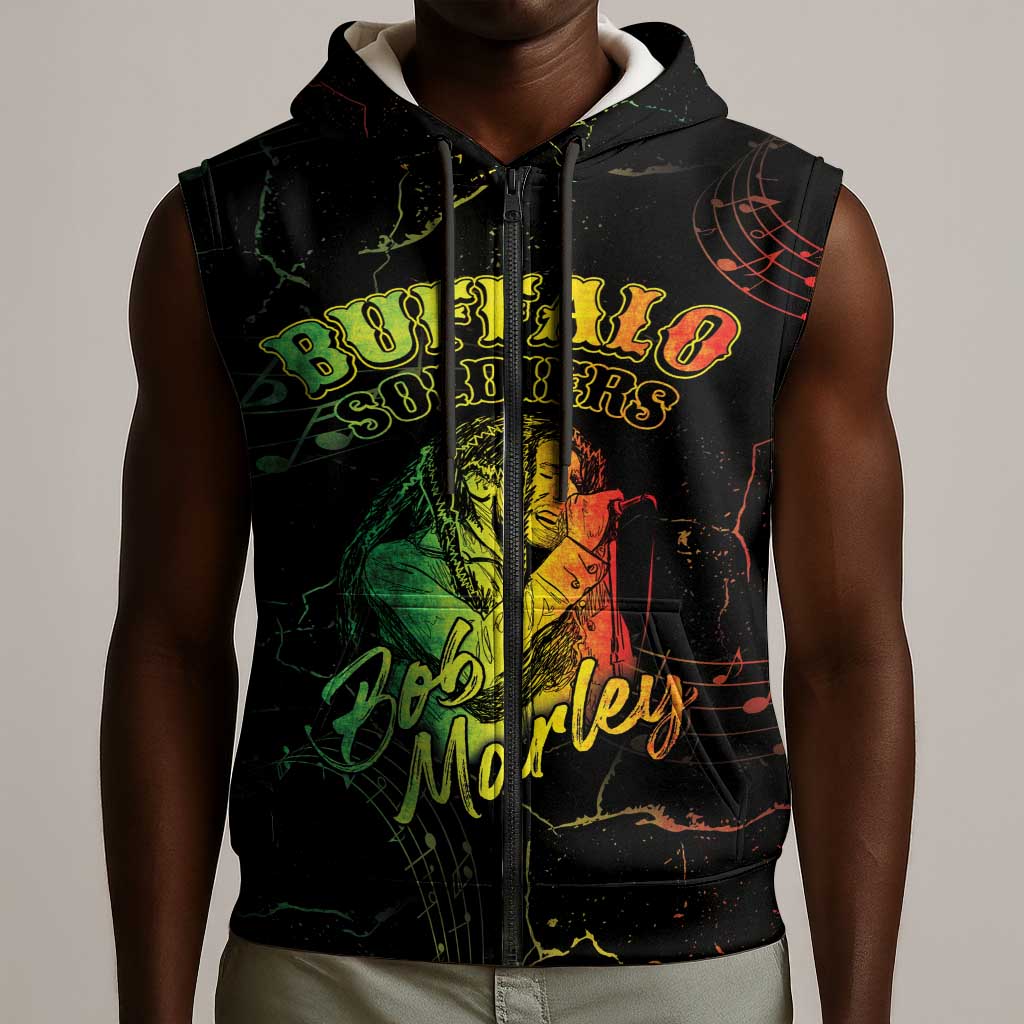 Reggae King Buffalo Soldier Sleeveless Zip Hoodie Honoring The Legend - African Pride