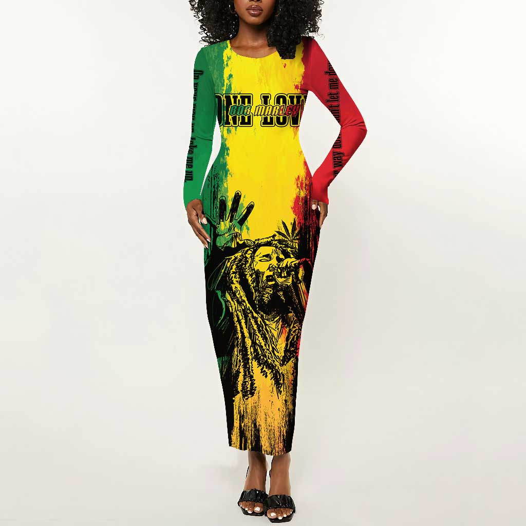 Legend Bob Personalized Long Sleeve Bodycon Dress Reggae Grunge