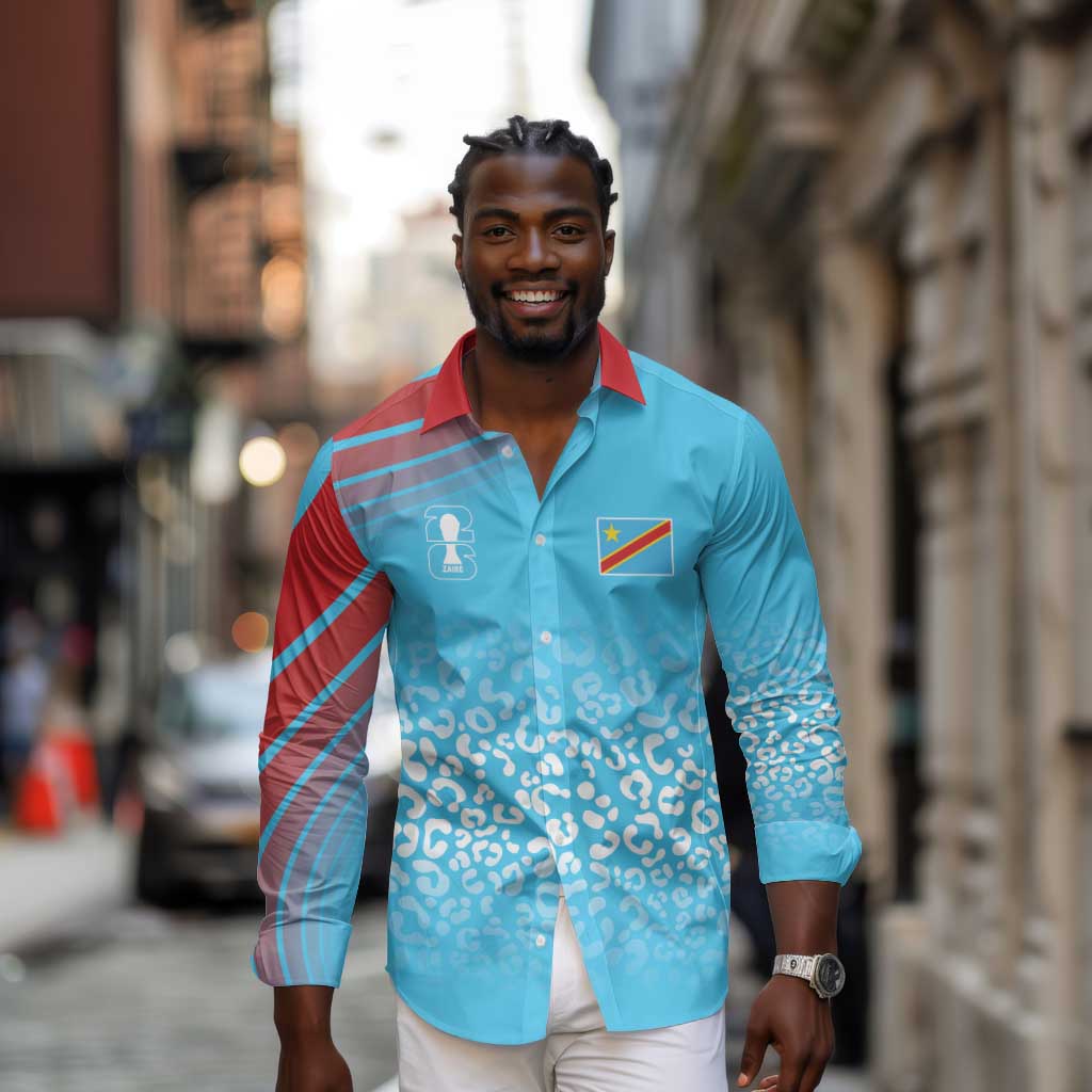 DR Congo WC2026 Custom Guernsey Leopard Inspired Long Sleeve Button Shirt