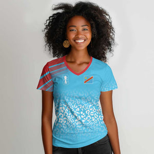 DR Congo WC2026 Custom Guernsey Leopard Inspired Women V-Neck T-Shirt