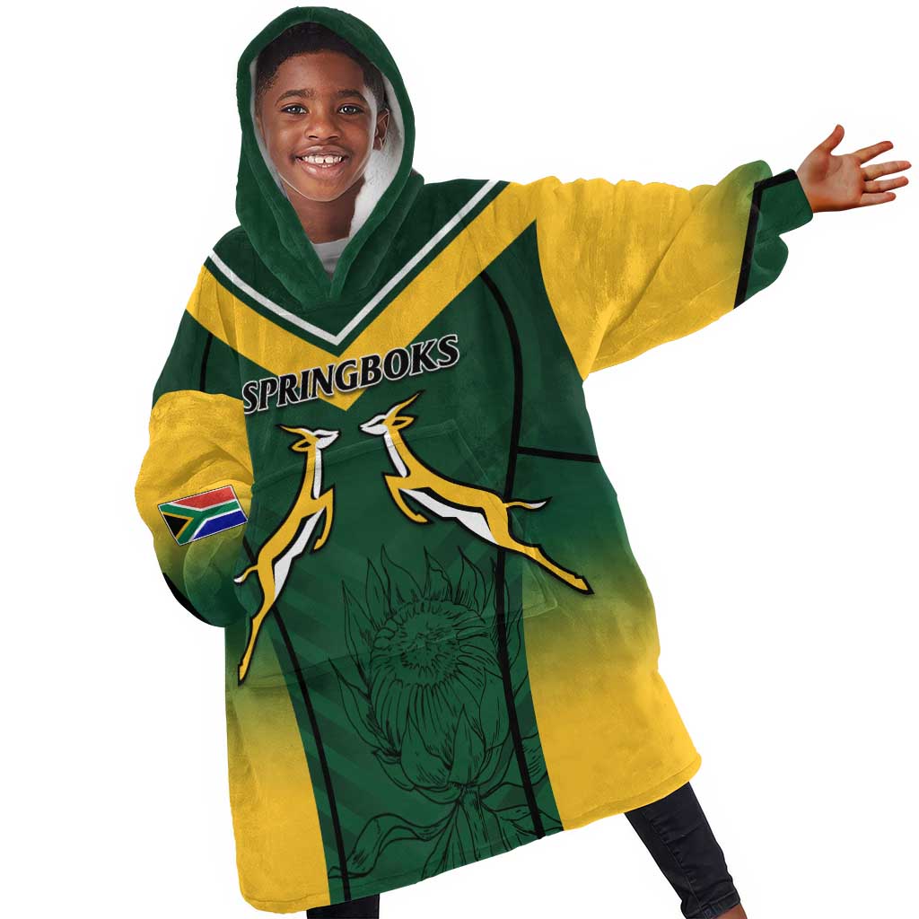 South Africa Rugby Kid Wearable Blanket Hoodie Bokke Champions