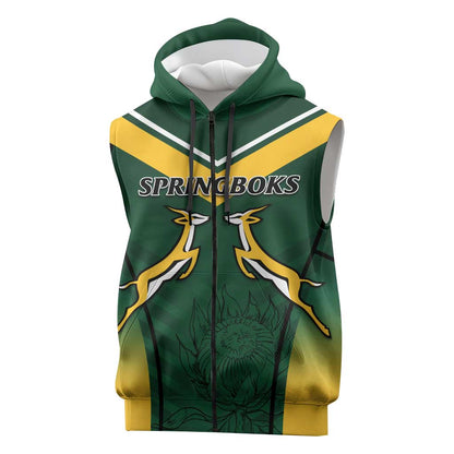 South Africa Rugby Sleeveless Zip Hoodie Bokke Champions - African Pride