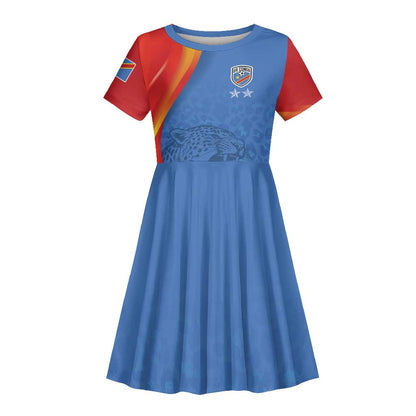 DR Congo Football 2026 Custom Kid Short Sleeve Dress Les Leopards - Glory Upon Glory LT7