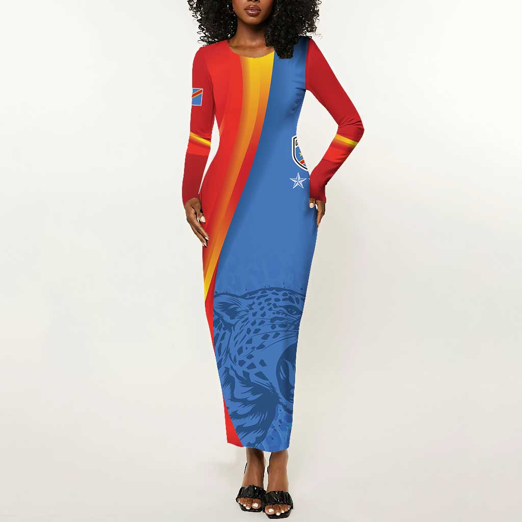 DR Congo Football 2026 Custom Long Sleeve Bodycon Dress Les Leopards - Glory Upon Glory - African Pride