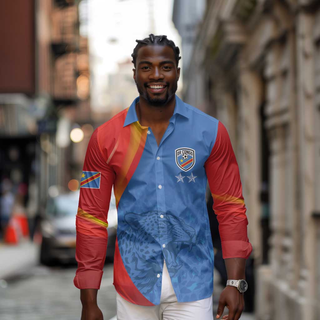 DR Congo Football 2026 Custom Long Sleeve Button Shirt Les Leopards - Glory Upon Glory - African Pride