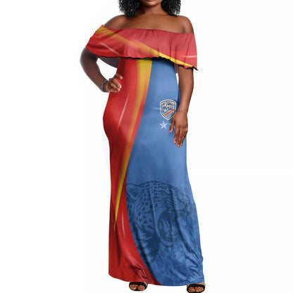 DR Congo Football 2026 Custom Off Shoulder Maxi Dress Les Leopards - Glory Upon Glory - African Pride