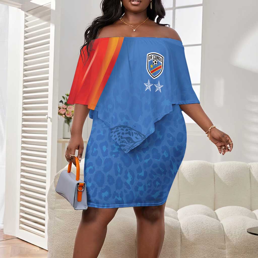 DR Congo Football 2026 Custom Off Shoulder Short Dress Les Leopards - Glory Upon Glory - African Pride