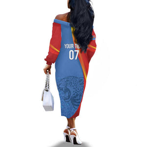 DR Congo Football 2026 Custom Off The Shoulder Long Sleeve Dress Les Leopards - Glory Upon Glory - African Pride