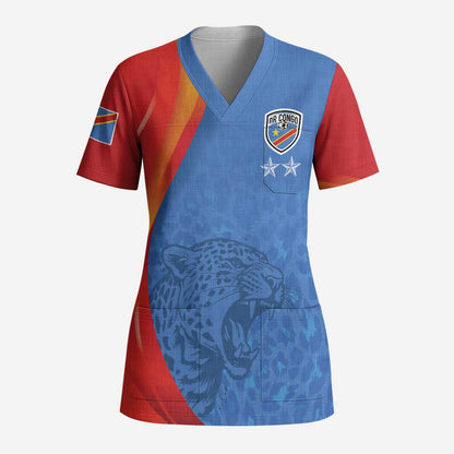 DR Congo Football 2026 Custom Scrub Top Les Leopards - Glory Upon Glory - African Pride