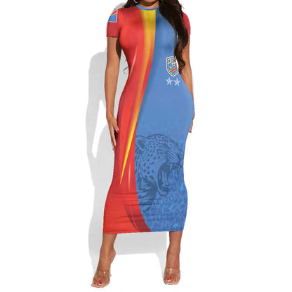 DR Congo Football 2026 Custom Short Sleeve Bodycon Dress Les Leopards - Glory Upon Glory LT7