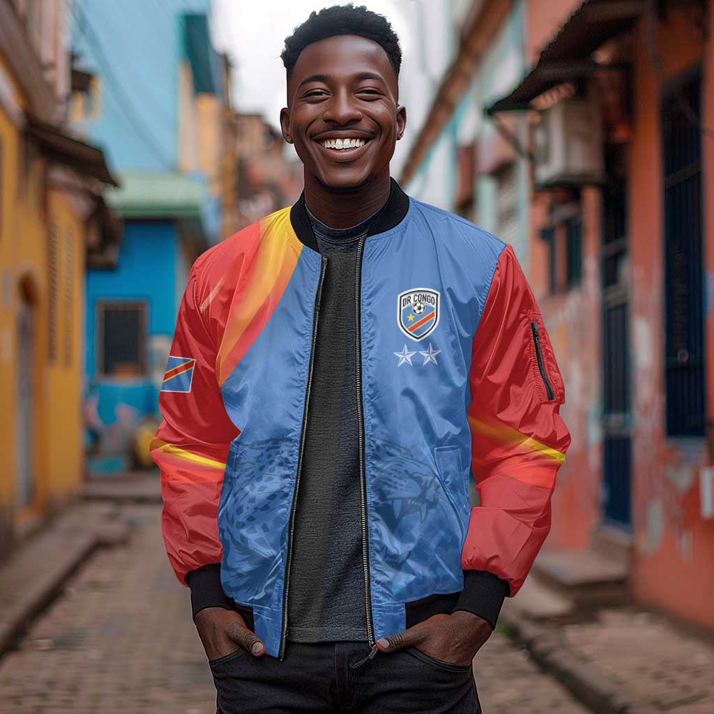 DR Congo Football 2026 Custom Sleeve Zip Bomber Jacket Les Leopards - Glory Upon Glory - African Pride