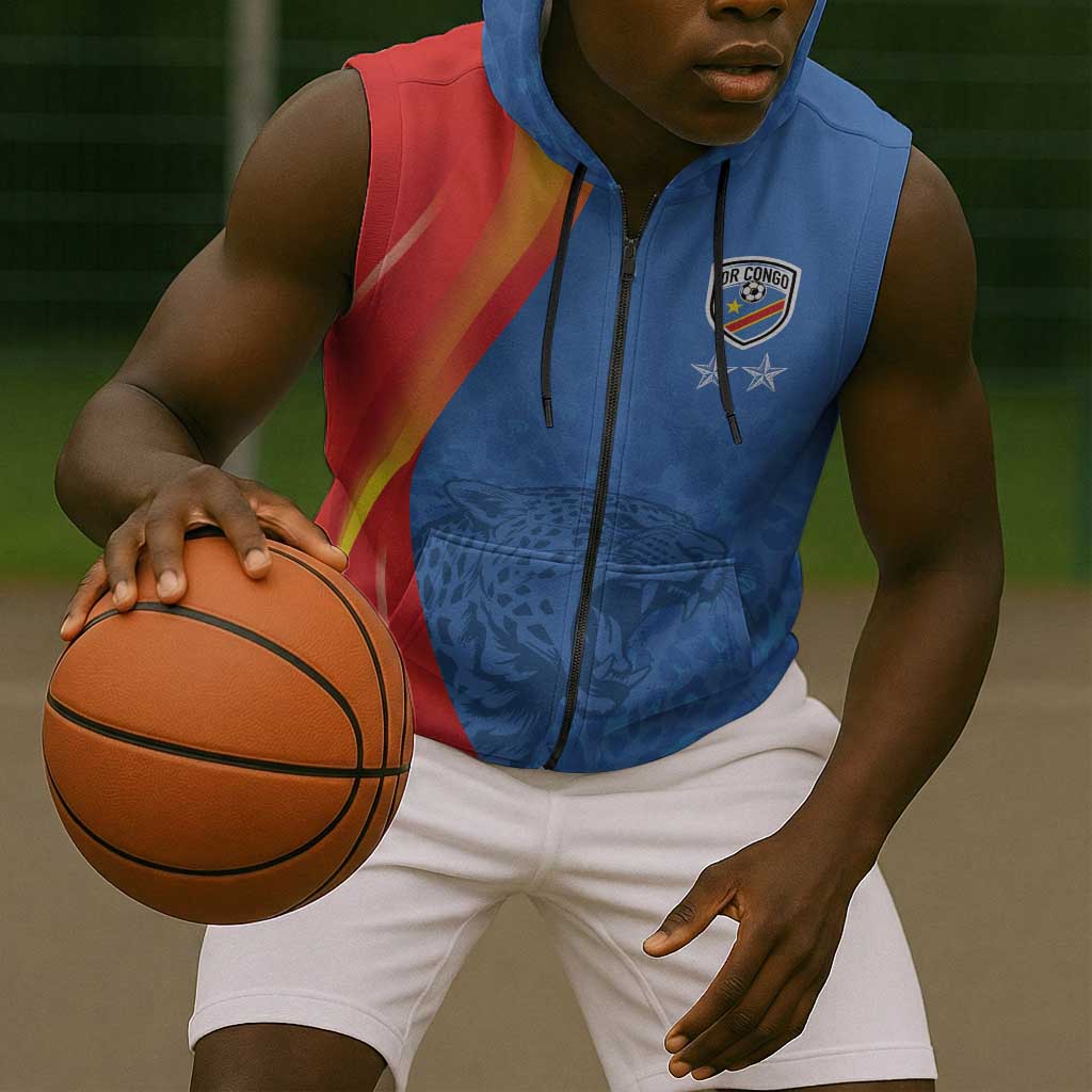 DR Congo Football 2026 Custom Sleeveless Zip Hoodie Les Leopards - Glory Upon Glory - African Pride