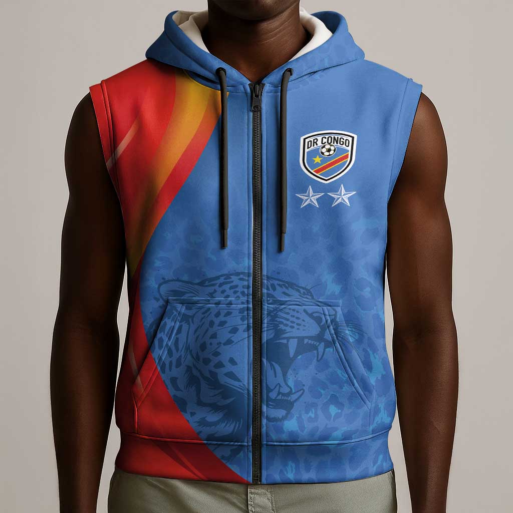 DR Congo Football 2026 Custom Sleeveless Zip Hoodie Les Leopards - Glory Upon Glory - African Pride