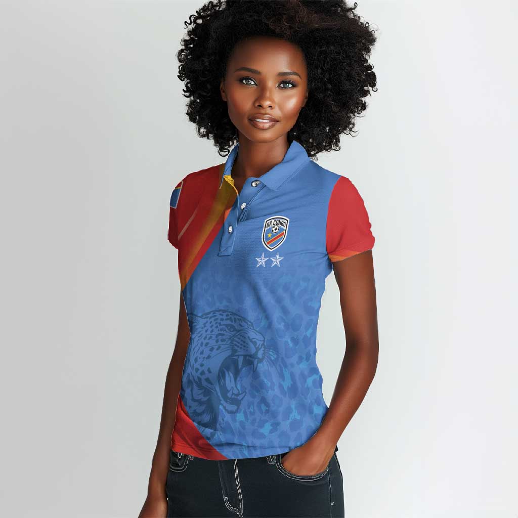 DR Congo Football 2026 Custom Women Polo Shirt Les Leopards - Glory Upon Glory LT7