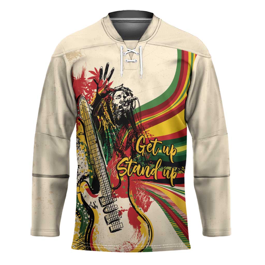 Reggae Soul B.Marley Grungy Hockey Jersey Get Up Stand Up - African Pride