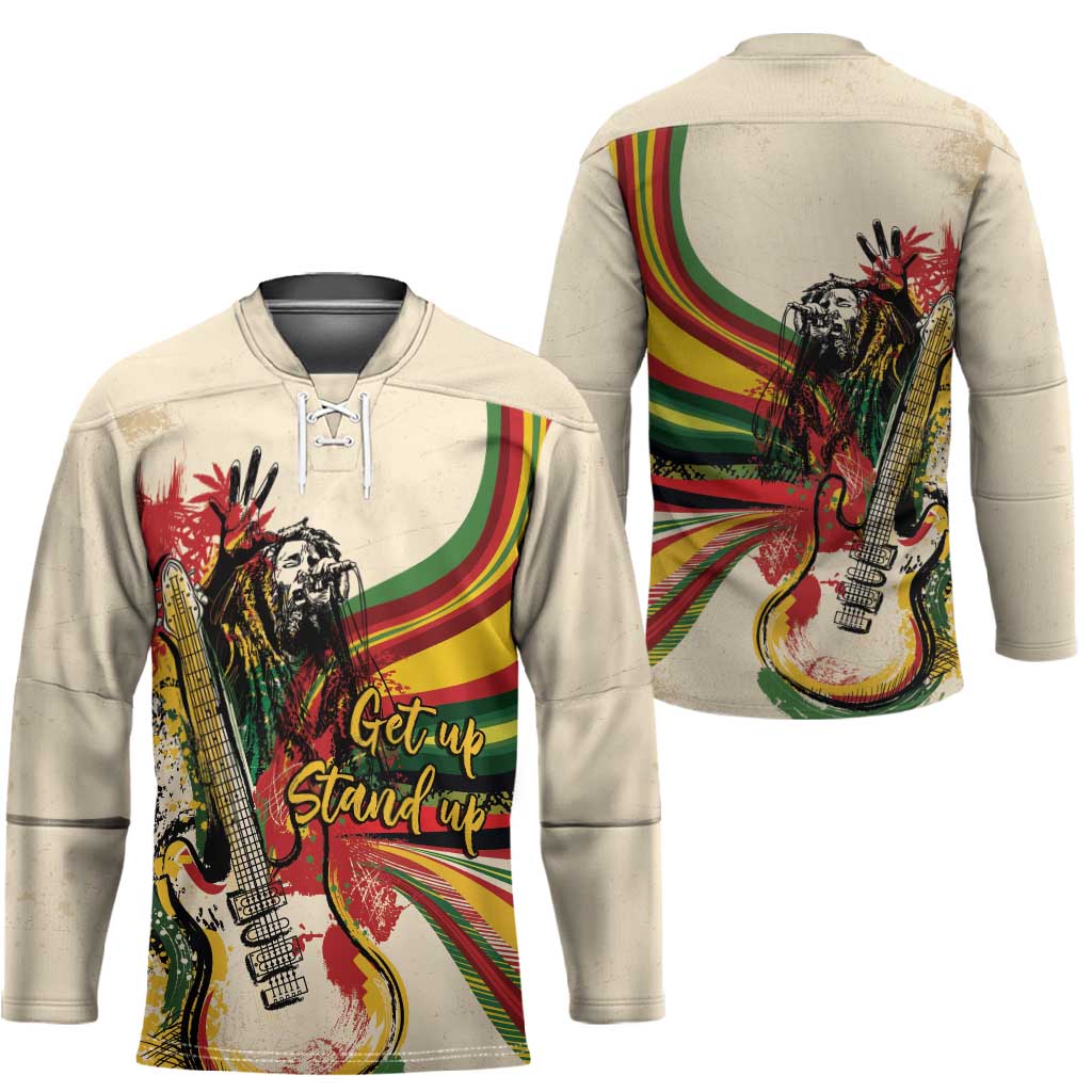Reggae Soul B.Marley Grungy Hockey Jersey Get Up Stand Up - African Pride