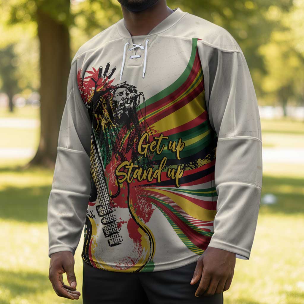 Reggae Soul B.Marley Grungy Hockey Jersey Get Up Stand Up - African Pride