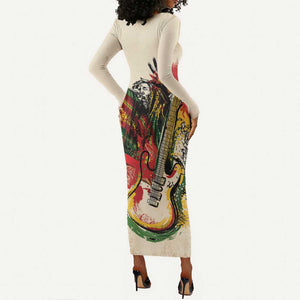 Reggae Soul B.Marley Grungy Long Sleeve Bodycon Dress Get Up Stand Up - African Pride