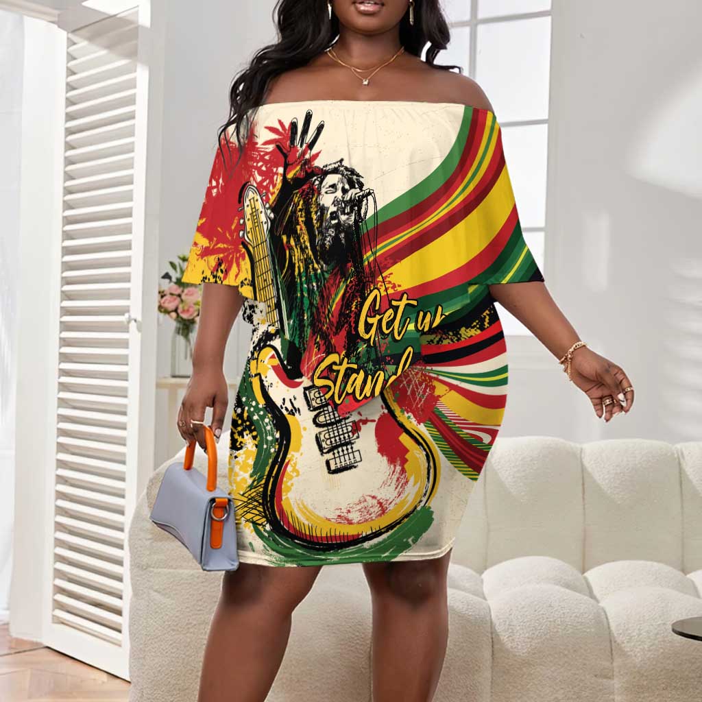Reggae Soul B.Marley Grungy Off Shoulder Short Dress Get Up Stand Up - African Pride