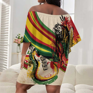 Reggae Soul B.Marley Grungy Off Shoulder Short Dress Get Up Stand Up - African Pride