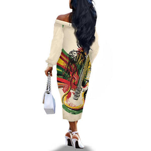 Reggae Soul B.Marley Grungy Off The Shoulder Long Sleeve Dress Get Up Stand Up - African Pride