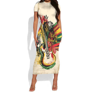 Reggae Soul B.Marley Grungy Short Sleeve Bodycon Dress Get Up Stand Up - African Pride