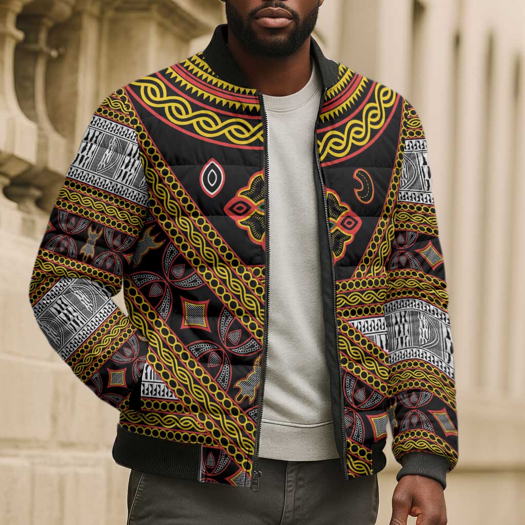 Cameroon Bamenda Toghu Inspired Bomber Puffer Jacket Classic Motifs