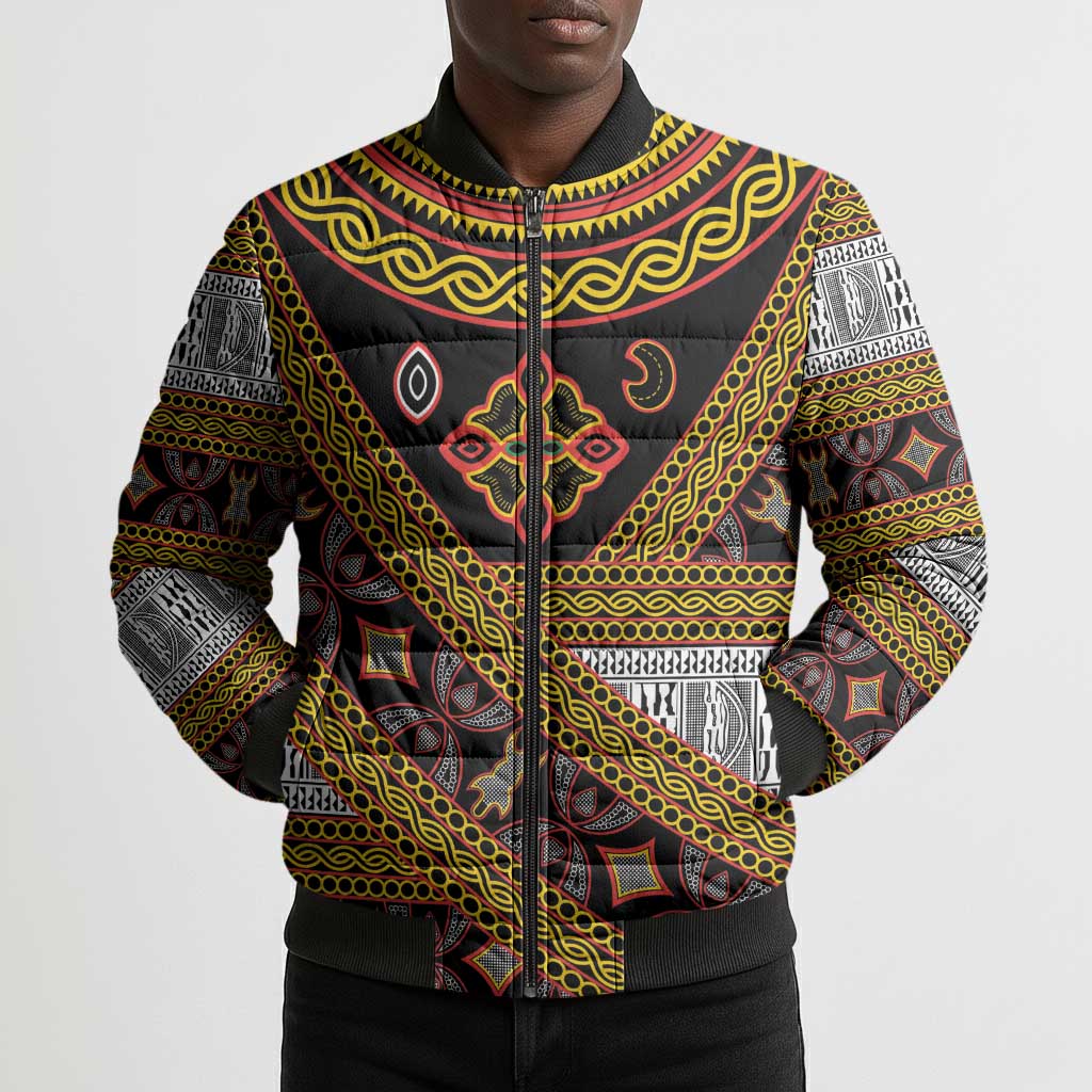 Cameroon Bamenda Toghu Inspired Bomber Puffer Jacket Classic Motifs