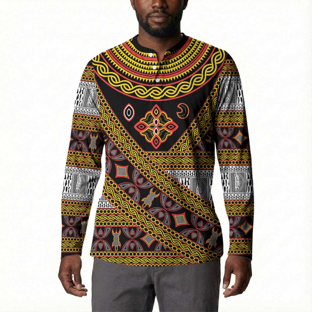 Cameroon Bamenda Toghu Inspired Button Sweatshirt Classic Motifs