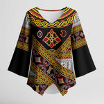 Cameroon Bamenda Toghu Inspired Kimono Sleeve Blouse Classic Motifs
