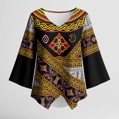 Cameroon Bamenda Toghu Inspired Kimono Sleeve Blouse Classic Motifs