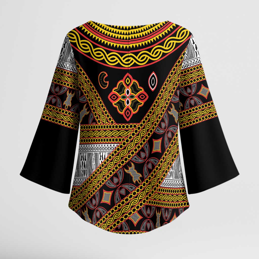 Cameroon Bamenda Toghu Inspired Kimono Sleeve Blouse Classic Motifs