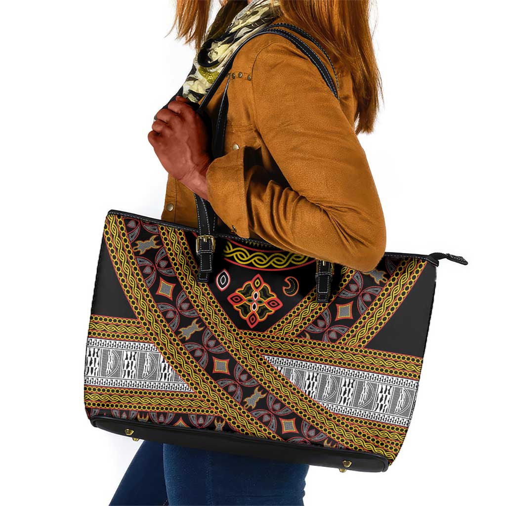 Cameroon Bamenda Toghu Inspired Leather Tote Bag Classic Motifs