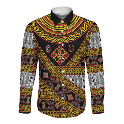 Cameroon Bamenda Toghu Inspired Long Sleeve Button Shirt Classic Motifs