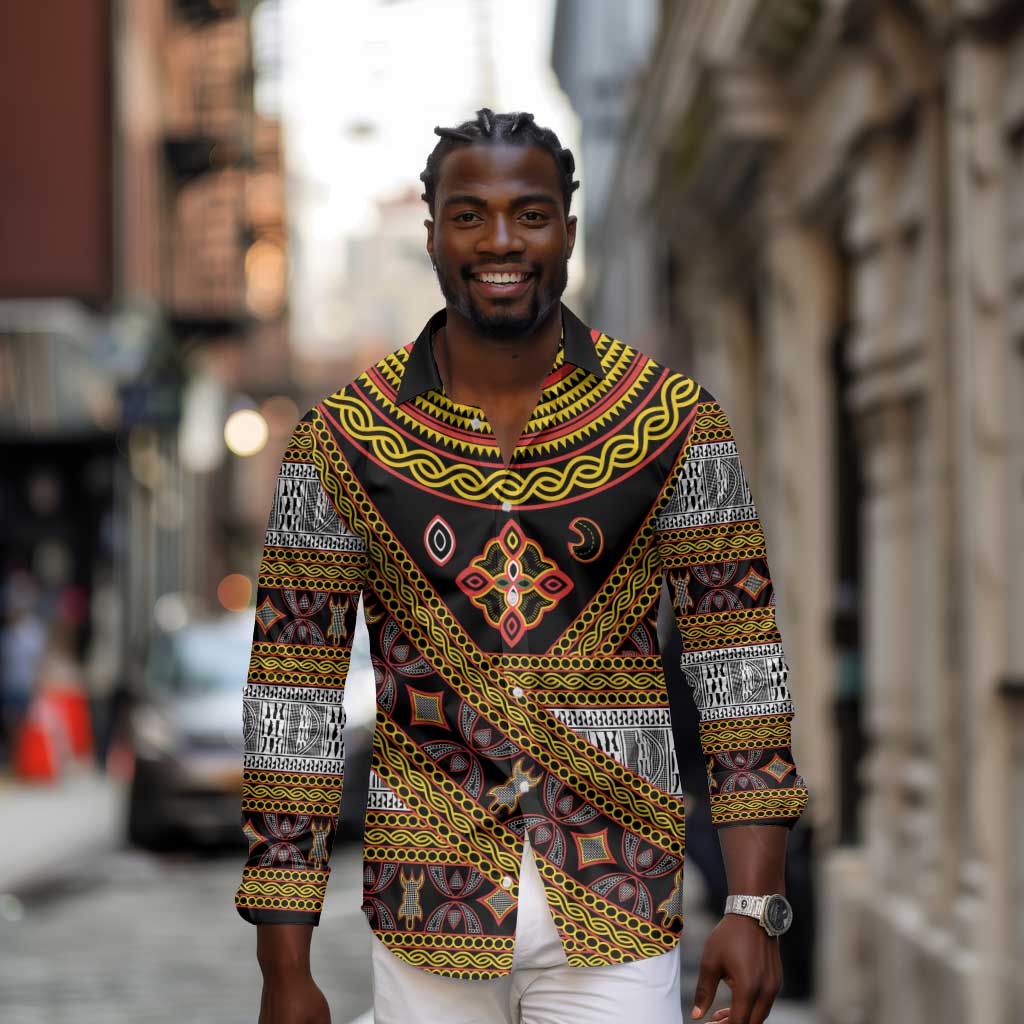 Cameroon Bamenda Toghu Inspired Long Sleeve Button Shirt Classic Motifs