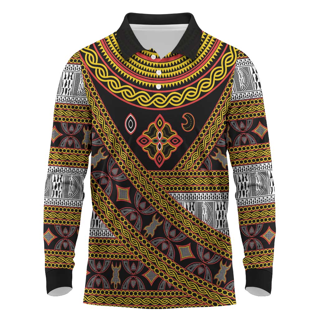 Cameroon Bamenda Toghu Inspired Long Sleeve Polo Shirt Classic Motifs