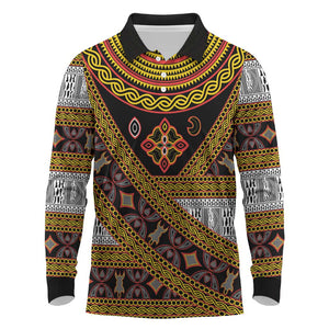 Cameroon Bamenda Toghu Inspired Long Sleeve Polo Shirt Classic Motifs