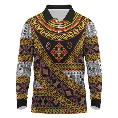 Cameroon Bamenda Toghu Inspired Long Sleeve Polo Shirt Classic Motifs