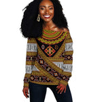 Cameroon Bamenda Toghu Inspired Off Shoulder Sweater Classic Motifs
