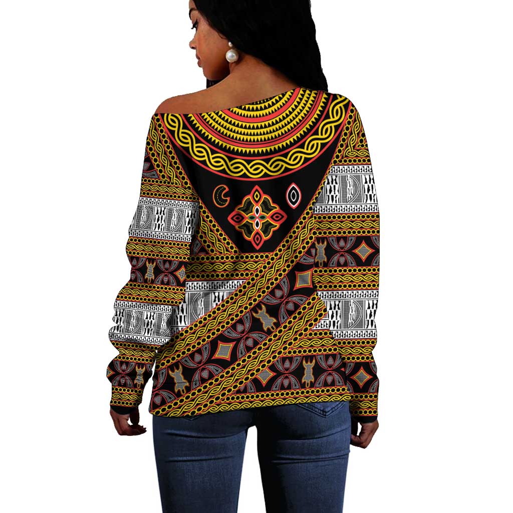 Cameroon Bamenda Toghu Inspired Off Shoulder Sweater Classic Motifs
