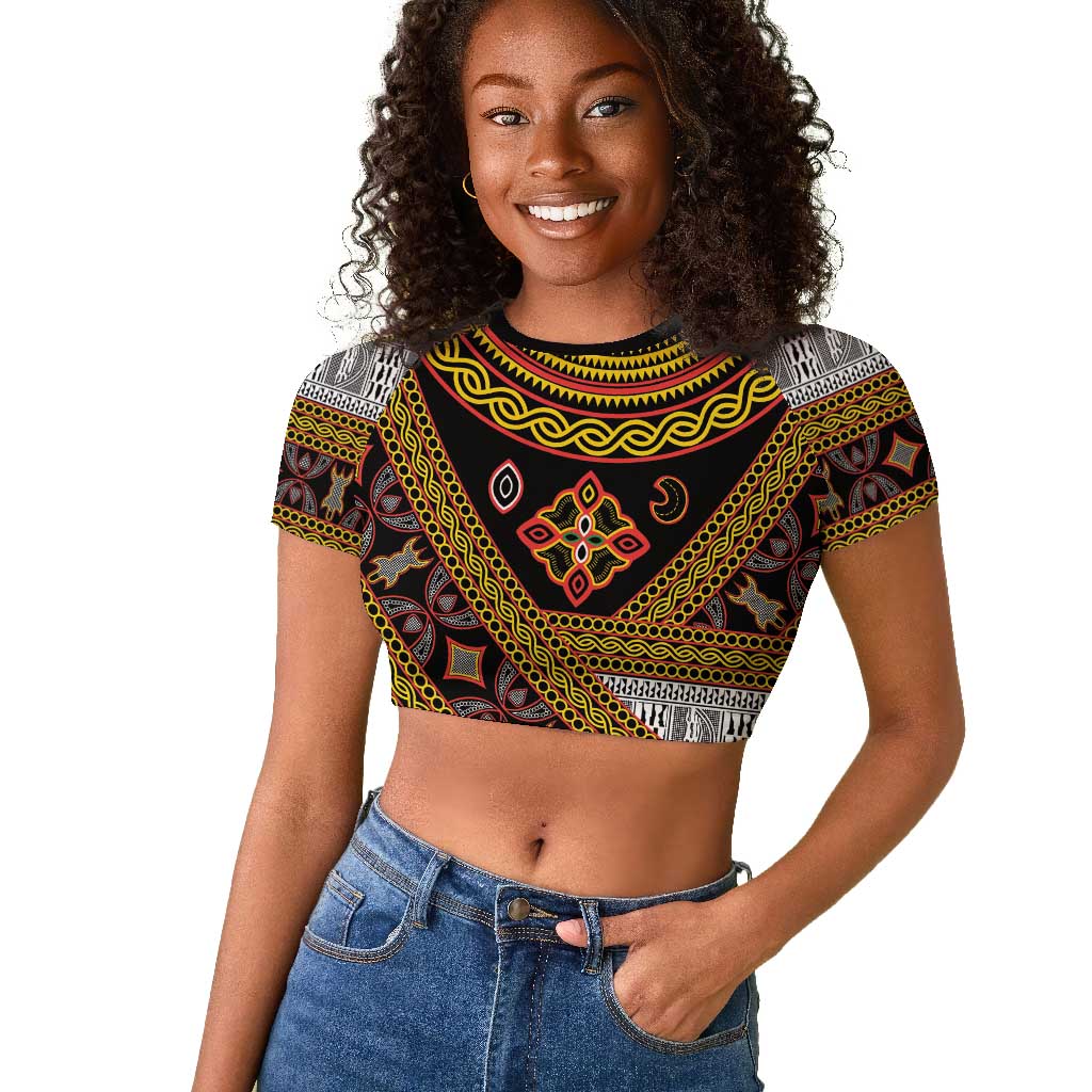 Cameroon Bamenda Toghu Inspired Raglan Cropped T shirt Classic Motifs
