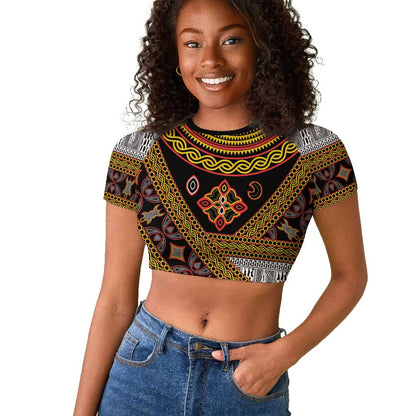 Cameroon Bamenda Toghu Inspired Raglan Cropped T shirt Classic Motifs