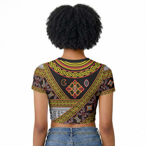 Cameroon Bamenda Toghu Inspired Raglan Cropped T shirt Classic Motifs