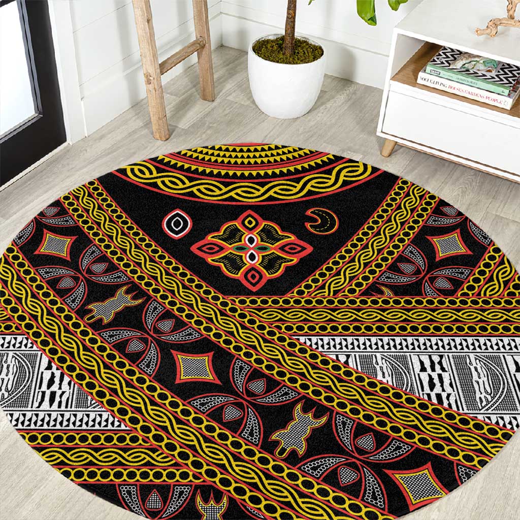 Cameroon Bamenda Toghu Inspired Round Carpet Classic Motifs