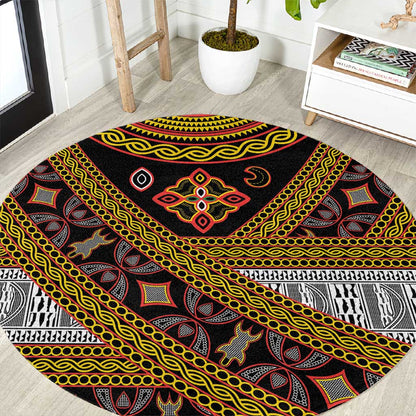 Cameroon Bamenda Toghu Inspired Round Carpet Classic Motifs